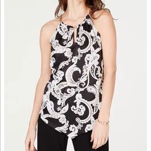 INC Printed Hanky-Hem Halter Top XL